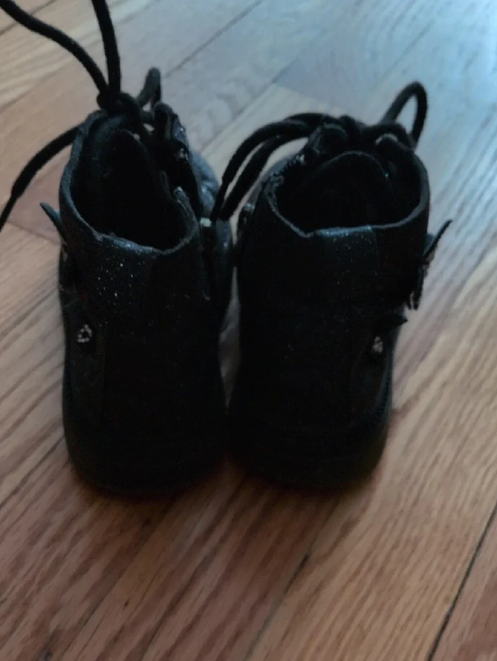 Kids Black Glitter Lace-Up Ankle Boots With Butterflies‎ Size 10